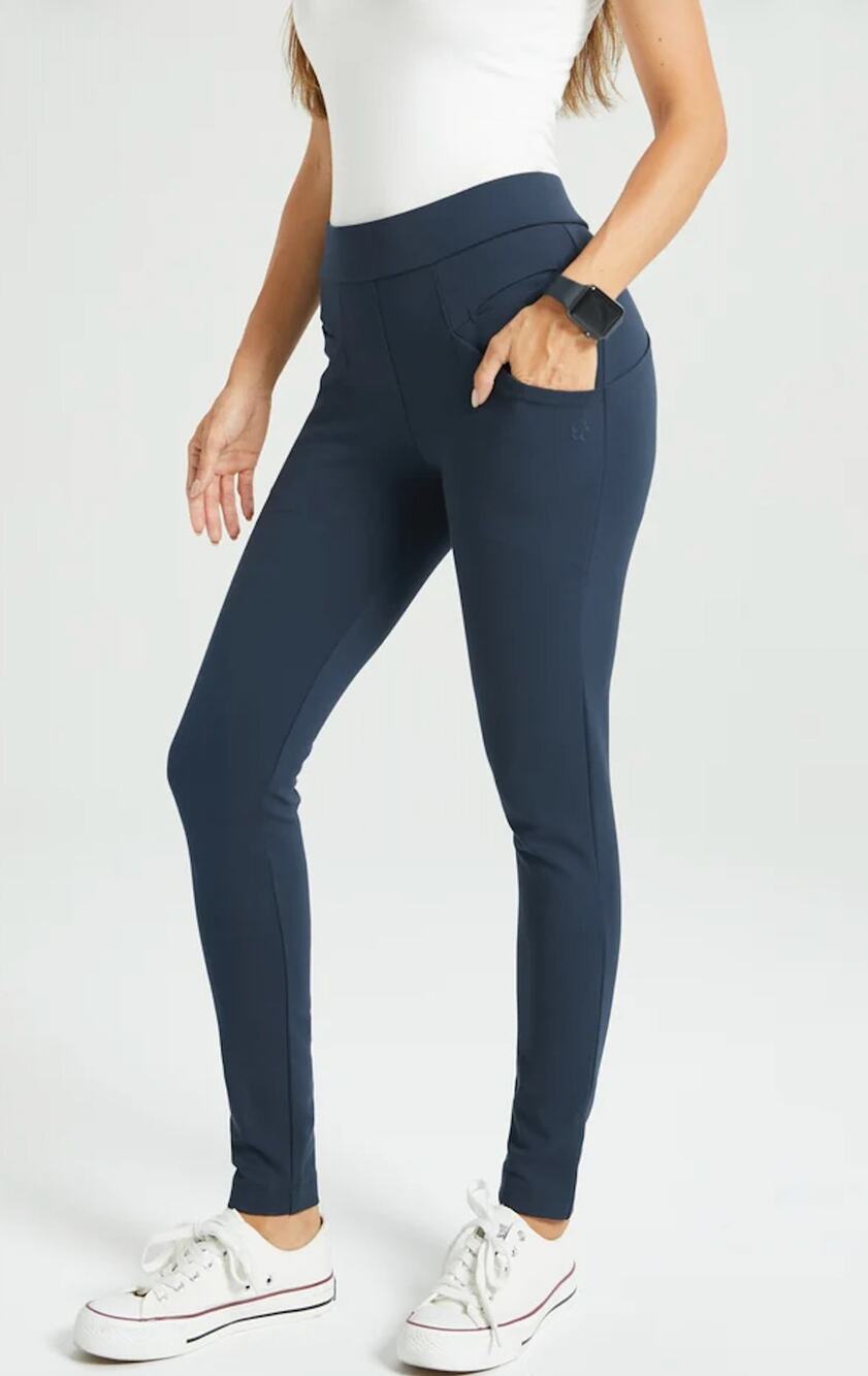 Betabrand Womens S Long Blue Leggings Yoga Pants Stretch Travel Casual
